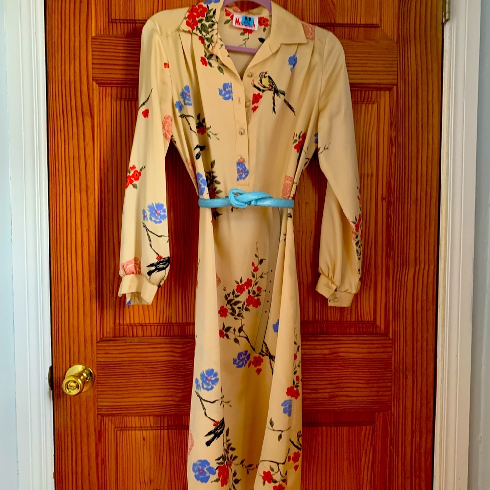 Vintage silk/satin knee-length long sleeve dress M